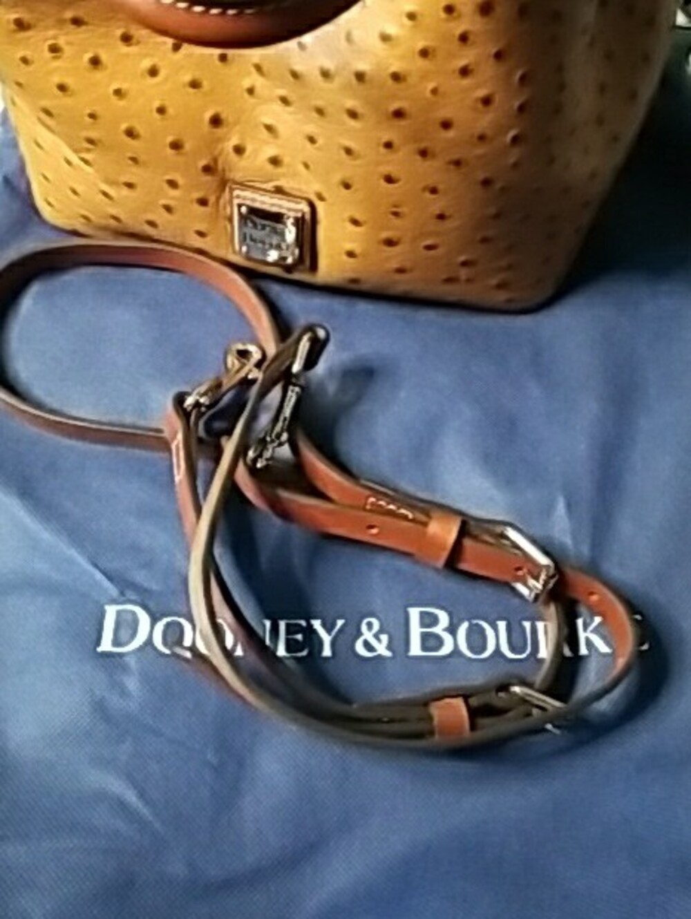 Dooney & Bourke Tan Ostrich-Embossed Satchel Mini with Brown Trim - Picture 13 of 13
